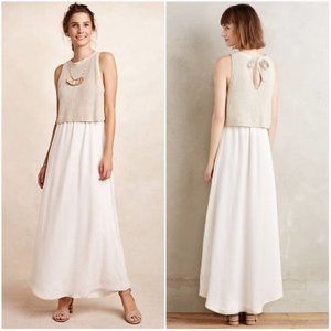 Anthropologie Moth Layered Sweater Linen Maxi Dress in Sandstone